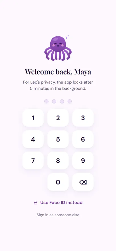 Lock screen — the app locks itself